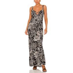 Free People Mystical Mindset Black Cream Paisley Maxi Dress Size M